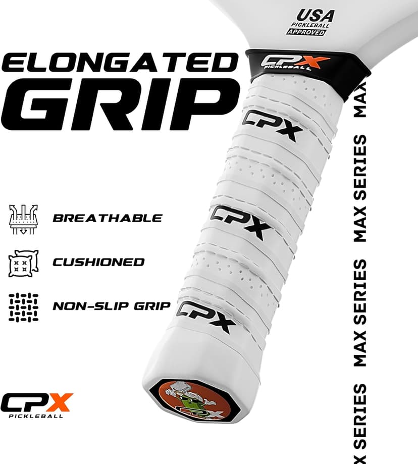 CPX MAX Series Raw Carbon Fiber T700 Pickleball Elongated Paddle Racket - Professional Grade, 14mm Core Thickness, Comfortable Tennis Style Grip - Durable Pickleball Paddle Designed in Chicago, USA