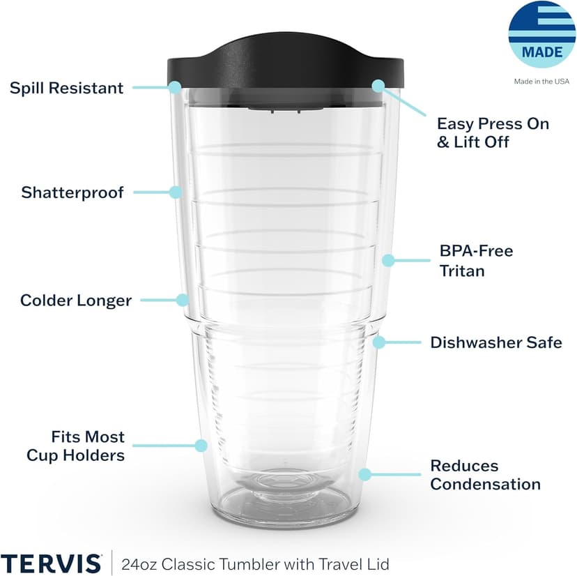 Tervis Pickleball Made in USA Double Walled Insulated Tumbler Travel Cup Keeps Drinks Cold & Hot, 24oz, Classic