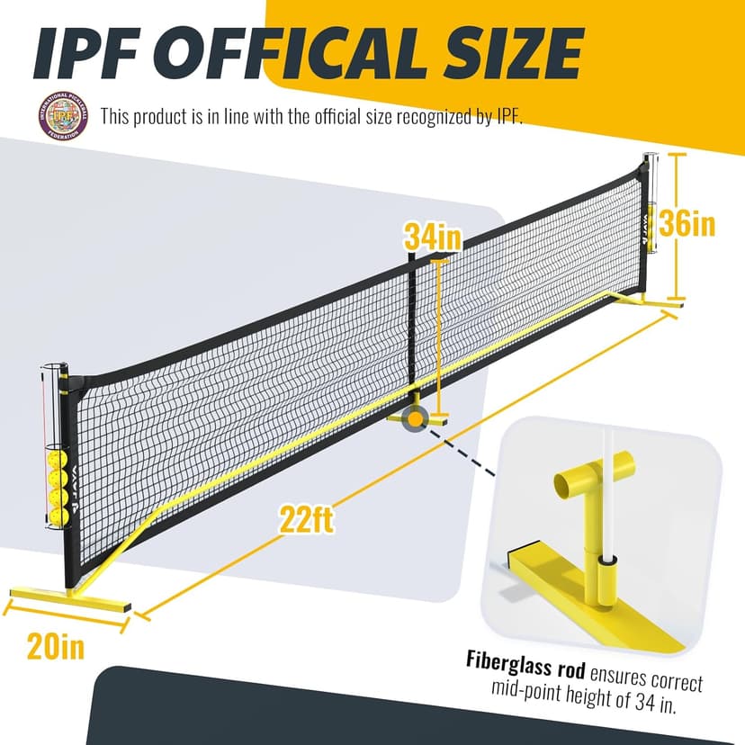 JAYA Ultra Stable Pickleball Net with Ball Holder and Balls, Weight Upgrade, IPF Standard 22 feet, Easy Setup