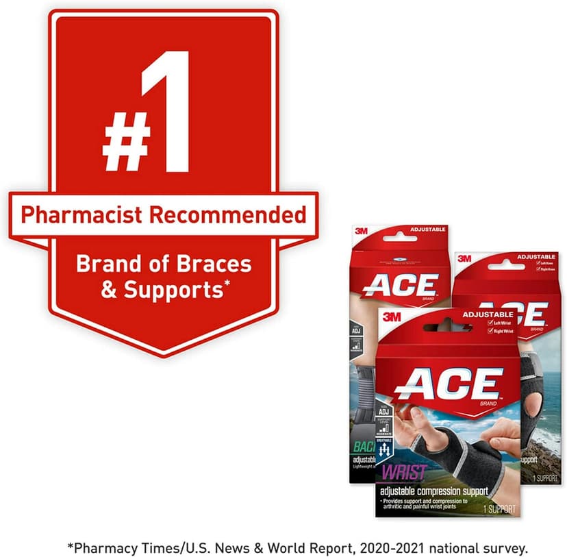 ACE Deluxe Ankle Stabilizer, Adjustable, Black, 1/Pack