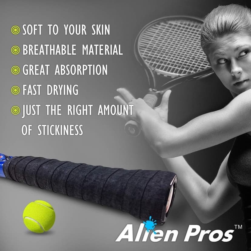 ALIEN PROS Tennis Racket Grip Tape - Precut and Dry Feel Tennis Grip - Tennis Overgrip Grip Tape Tennis Racket - Wrap Your Racquet for High Performance