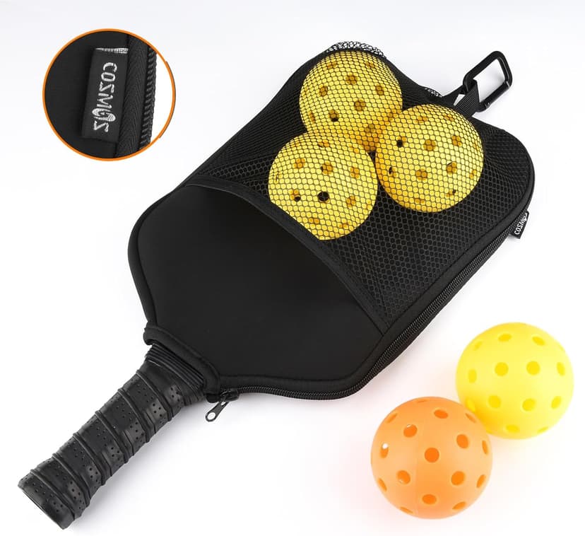 Cosmos 2 Pcs Pickleball Paddle Cover Paddle Case Bag Pickleball Racket Sleeve and Ball Storage Mesh Pocket for Pickle Ball Equipment Accessories Storage & Carrying, with Fence Hook