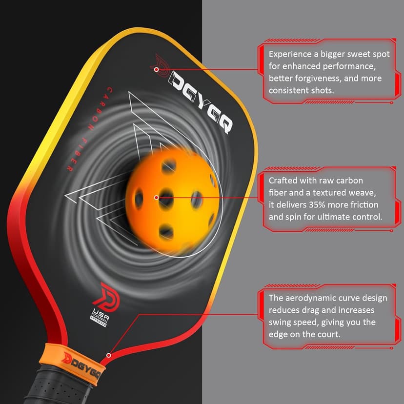 Pickleball Paddles - Professional Carbon Fiber Paddle with Honeycomb Core Pickleball Rackets - Lightweight Precision & Enhanced Shock Absorption for High Spin & Powerful Shots