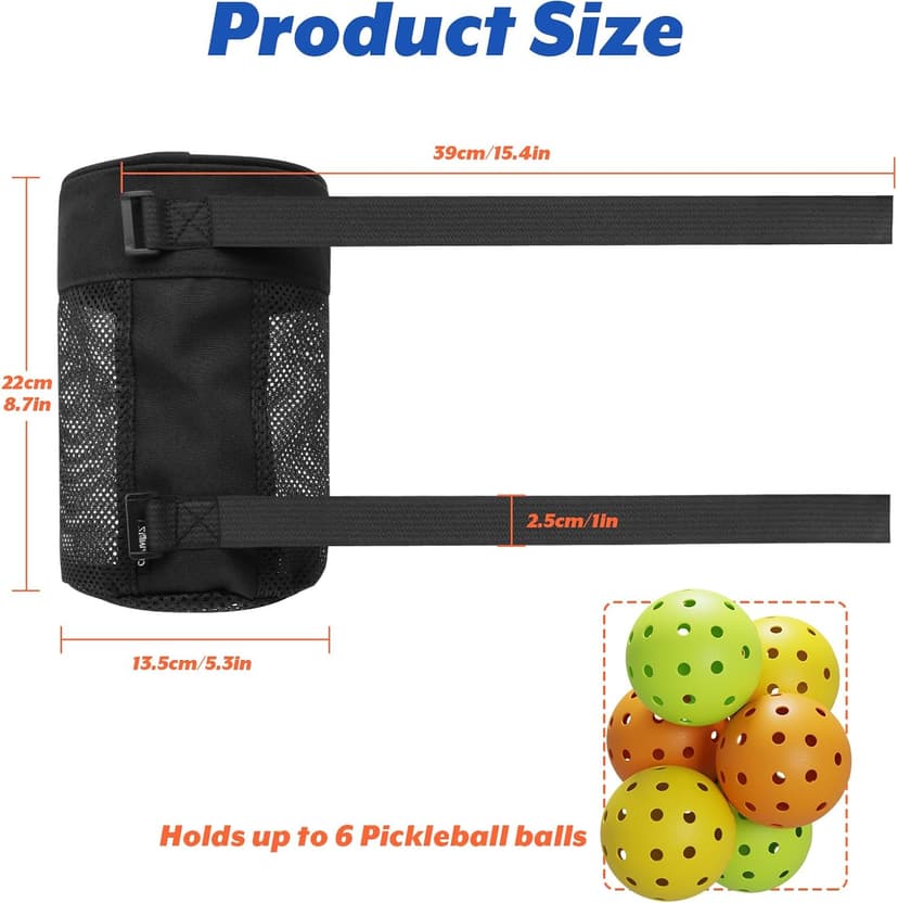 Cosmos Pickleball Ball Holder Adjustable Hanging Bag for PickleBall Nets, Foldable Storage Basket Mesh Net Pouch for Holding 6 Balls