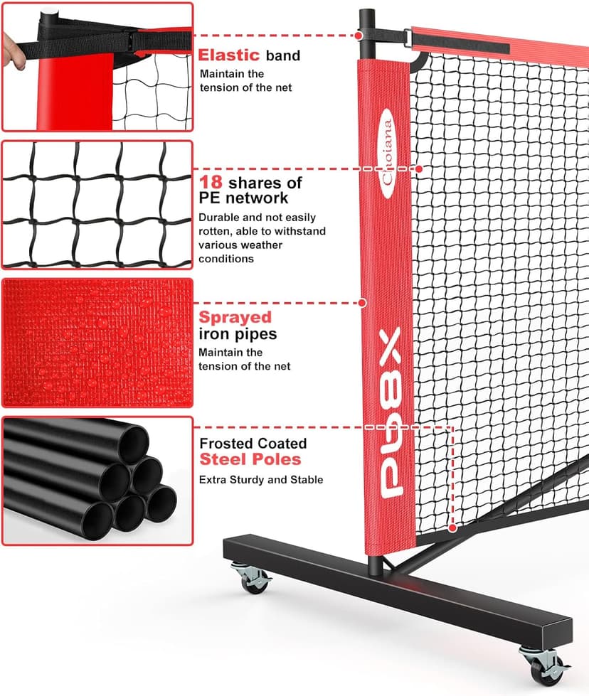 Portable Pickleball Net, Pickle Ball Net Outdoor with 22ft Regulation Size Net, Court Markers, Durable Frame PE Knited Pickleball Practice Net System for Backyard Driveway