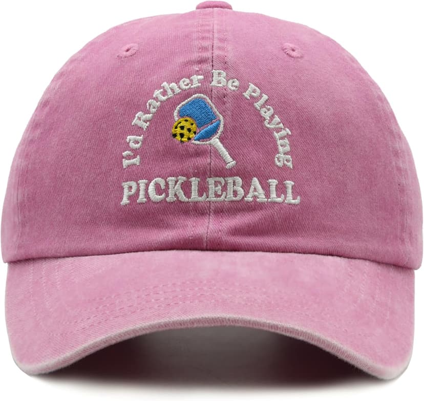 Pickleball Hat, I'd Rather Be Playing Pickleball Baseball Cap, Adjustable Washed Baseball Cap for Men Women