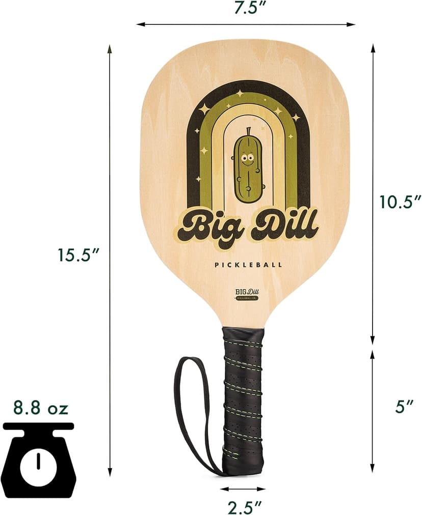 Big Dill Pickleball Superstar Pickle Ball Paddle Set of 4 Wooden Paddles — Pack of 4 Pickleball Paddles Set, 4 Pickleball Balls & Bag for Pickle Ball Rackets, Beginner Pickleball Racket Sets