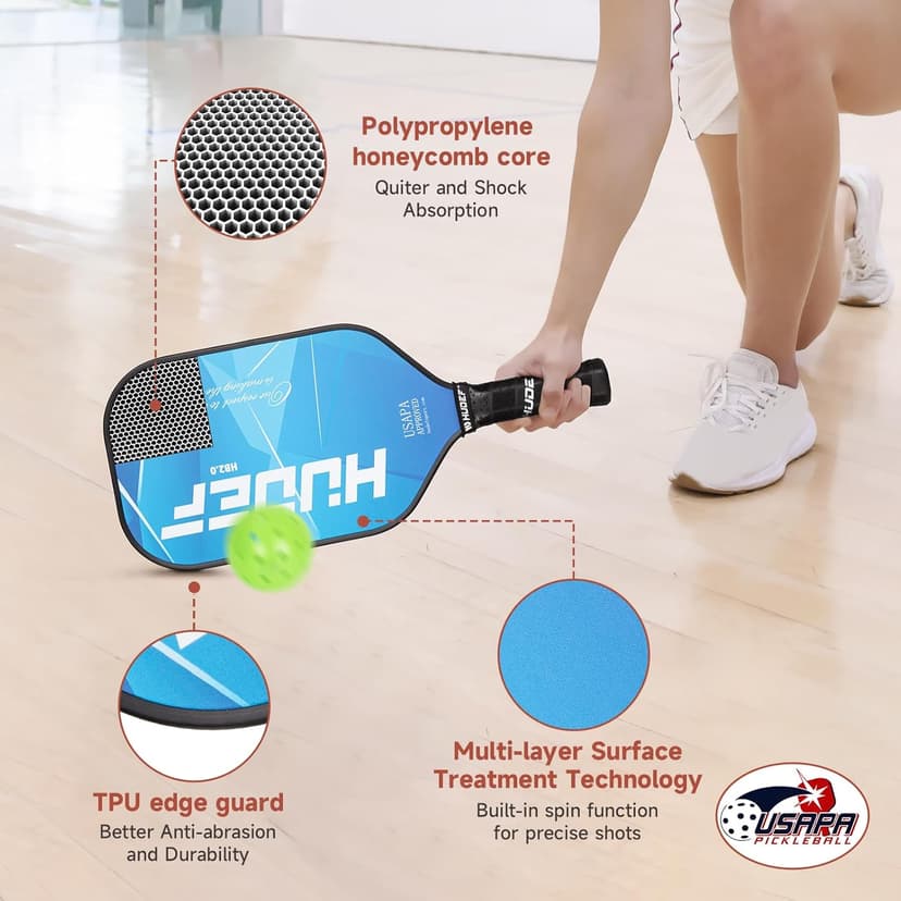 Pickleball Paddle USAPA Approved, Lightweight Carbon Fiber Face and Polypropylene Honeycomb Core Pickleball Racket with Cover, Elongated Handle and Cushion Comfort Grip Pickle Ball Paddle