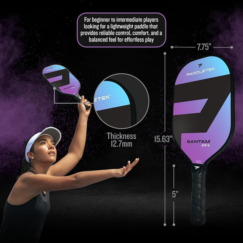 Paddletek Bantam EX-L Pickleball Paddle | Professional Pickleball Paddles with Honeycomb Core, Polycarbonate Surface, Bantom PolyCore & High Tack Performance Grip | USAPA Approved