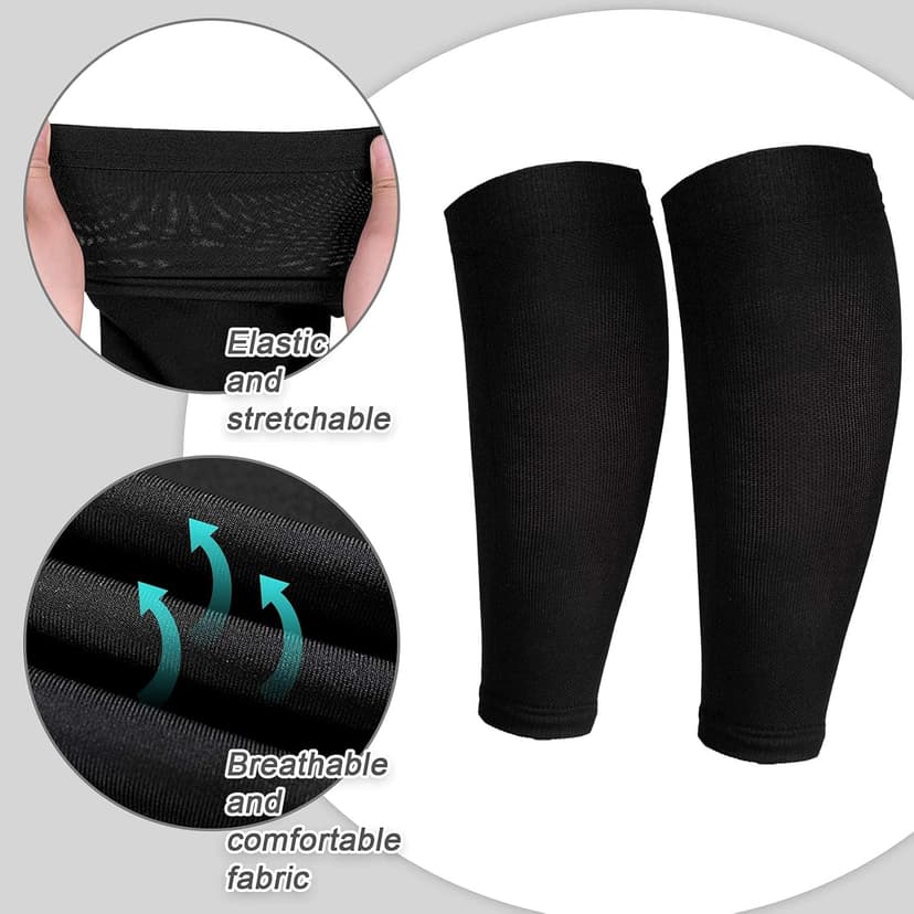 SATINIOR 4 Pairs Calf Compression Sleeve Leg Compression Sock Calf and Shin Support Relieve Calf Pain for Men Women Youth for Running, Cycling, Walking(Black,Small)