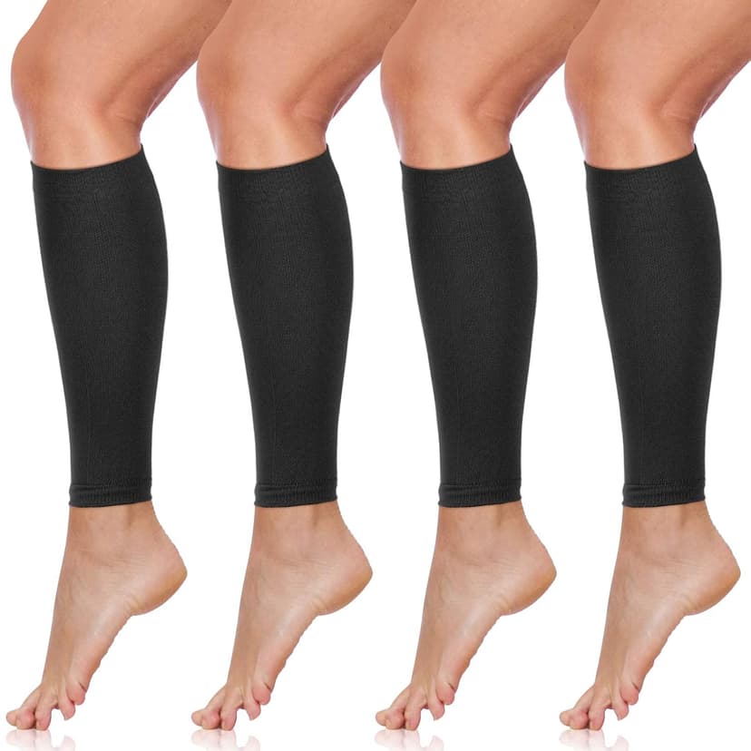 SATINIOR 4 Pairs Calf Compression Sleeve Leg Compression Sock Calf and Shin Support Relieve Calf Pain for Men Women Youth for Running, Cycling, Walking(Black,Small)