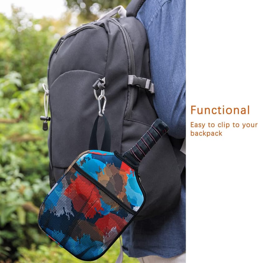 WK IEASON Neoprene Pickleball Paddle Cover with Inner Pockets and Handle Strap - Racket Sleeve and Ball Holder Organizer