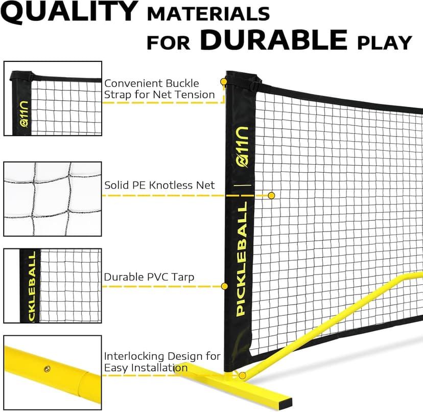 A11N SPORTS Portable Pickleball Net System, Regulation Size with Metal Frame and PE Net, Includes Carrying Bag