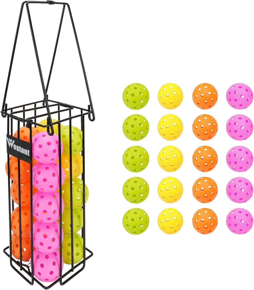 Pickleball Ball Holder Set - Large Capacity Pickleball Hopper with 20 Balls, Must-Have Pickleball Accessories for Pickleball Training, Pickleball Caddy for Pickleball Practice Equipment