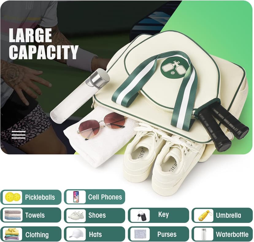 Newluck Pickleball Tote Sling Bag for Women/Men/Boy/Girl,Large Capacity,Adjustable Shoulder Strap with Fence Hook Accessories