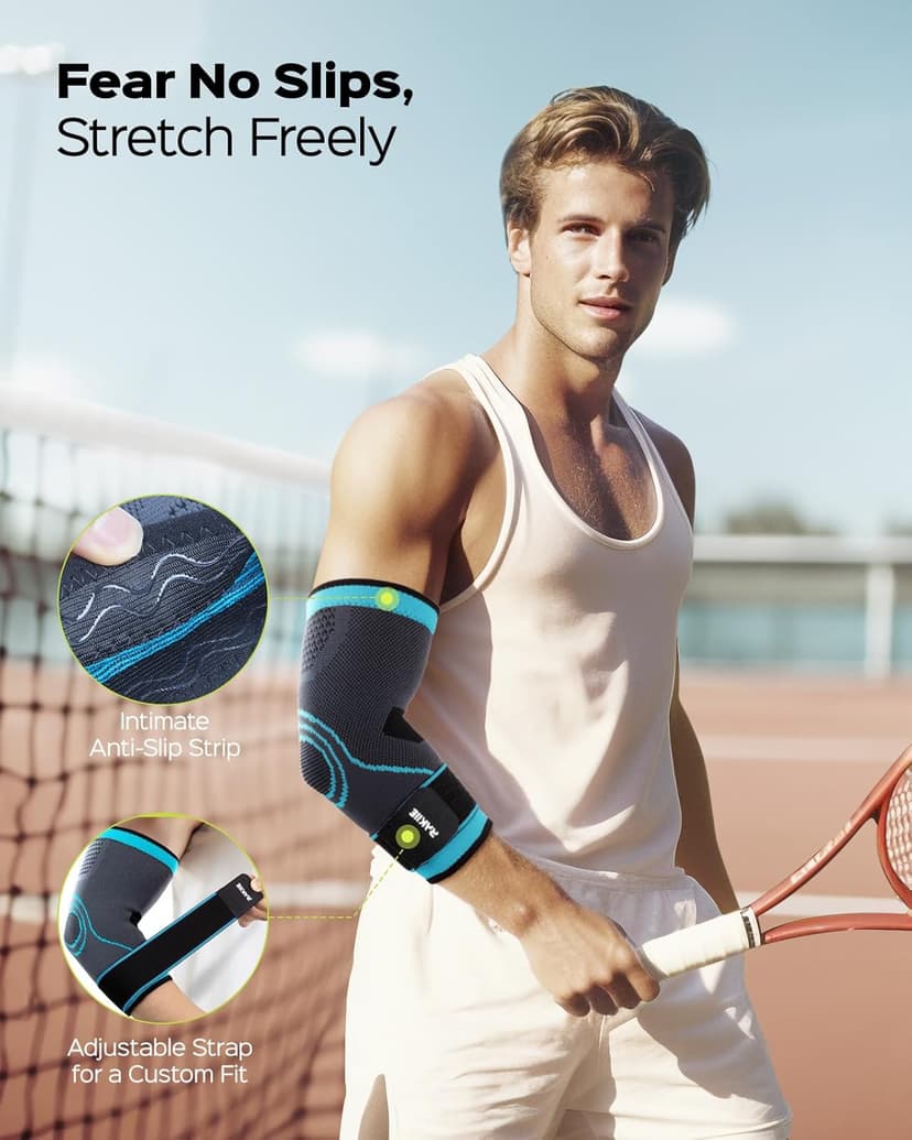 Elbow Compression Sleeve 2 Pack, Elbow Brace for Tendonitis and Tennis Elbow, Pain Relief Elbow Brace for Men & Women, Elbow Sleeve Reduce Joint Pain for Tennis, Golfer, Workouts, Blue (M)