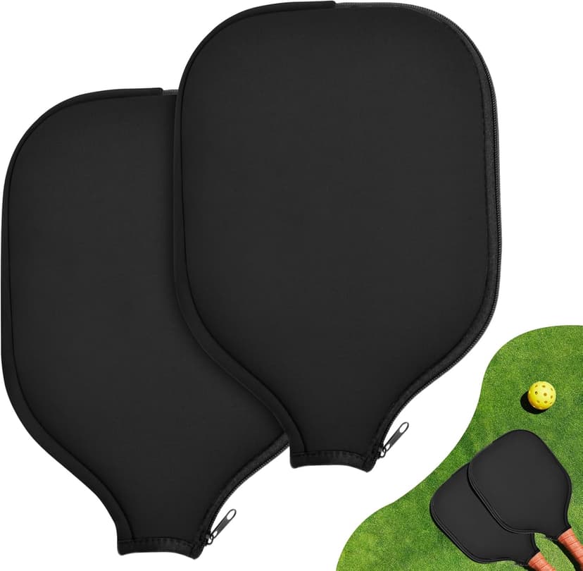 2 Pcs Pickleball Paddle Covers, Universal Case Size - 8.6 x 12.2 inches Zippered Racket Sleeve, Durable Neoprene Paddle Cover, Paddle Storage Bag for Most USAPA Standard (Black) (Black)
