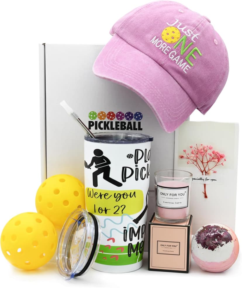 Pickleball Gifts for Women, Pickleball Gift Basket for Wife Mom Sister Friends, Funny PB Accessories Set with Baseball Cap Travel Tumbler