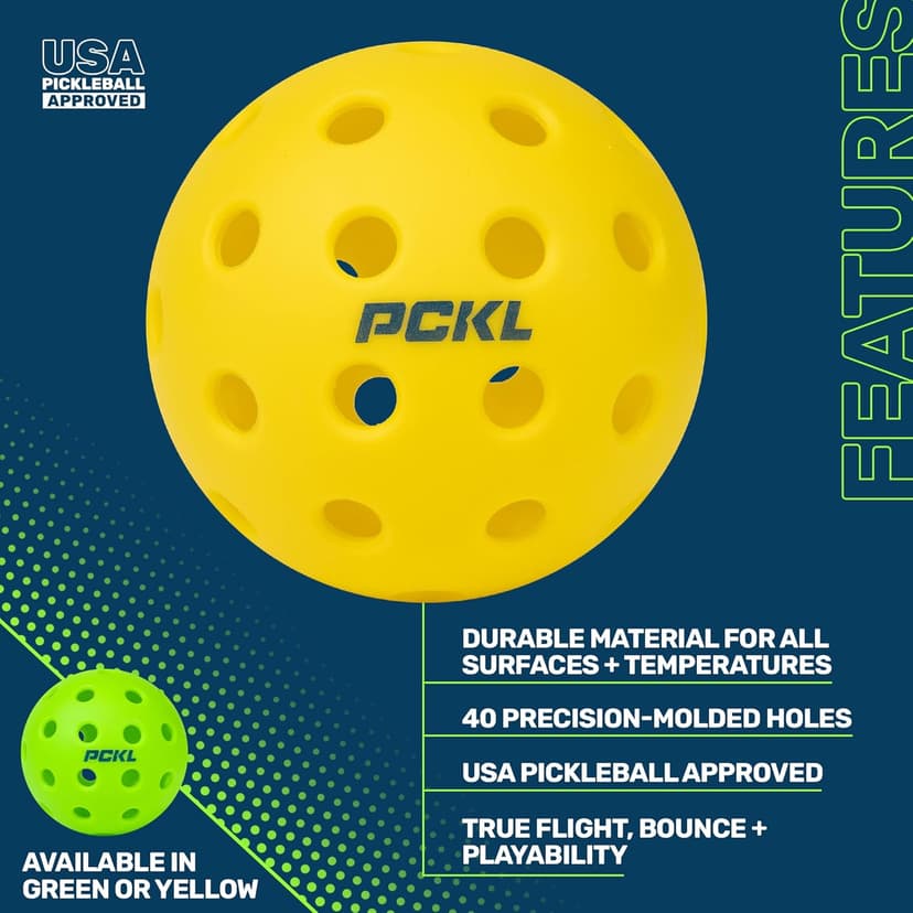 PCKL Optic Speed Pickleball Balls | Choose Indoor or Outdoor Pickleballs | USAPA Tournament Aproved | 4 Pack Crack-Resistant