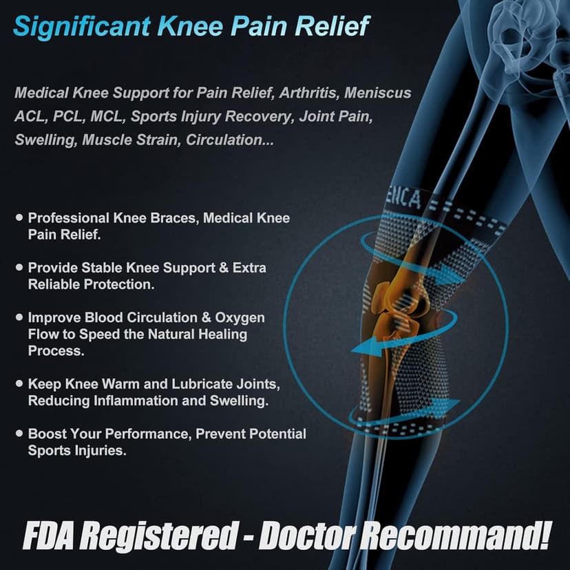 NEENCA Knee Braces for Knee Pain Relief, Compression Knee Sleeves with Patella Gel Pad & Side Stabilizers, Knee Support for Weightlifting, Running, Workout, Arthritis, Meniscus Tear, Men Women. ACE-53
