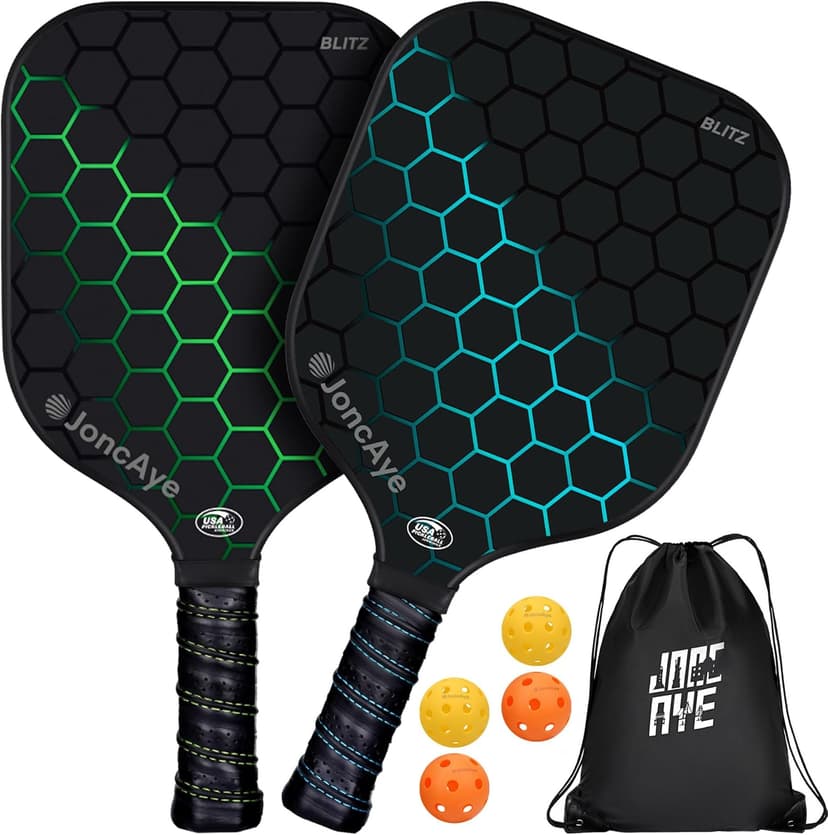JoncAye Pickleball-Paddles-Set of 4 or 2 Rackets with Balls and Bag, USAPA Approved Pickle-Ball Equipment with Accessories, Fiberglass Graphite Pickleball Racquet Set for Men, Women, Kids, Adults