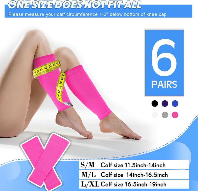 Geyoga 6 Pairs Calf Compression Sleeve for Men Women Football Leg Sleeve Elastic Calf Support Sock for Sports Cycling Running Basketball