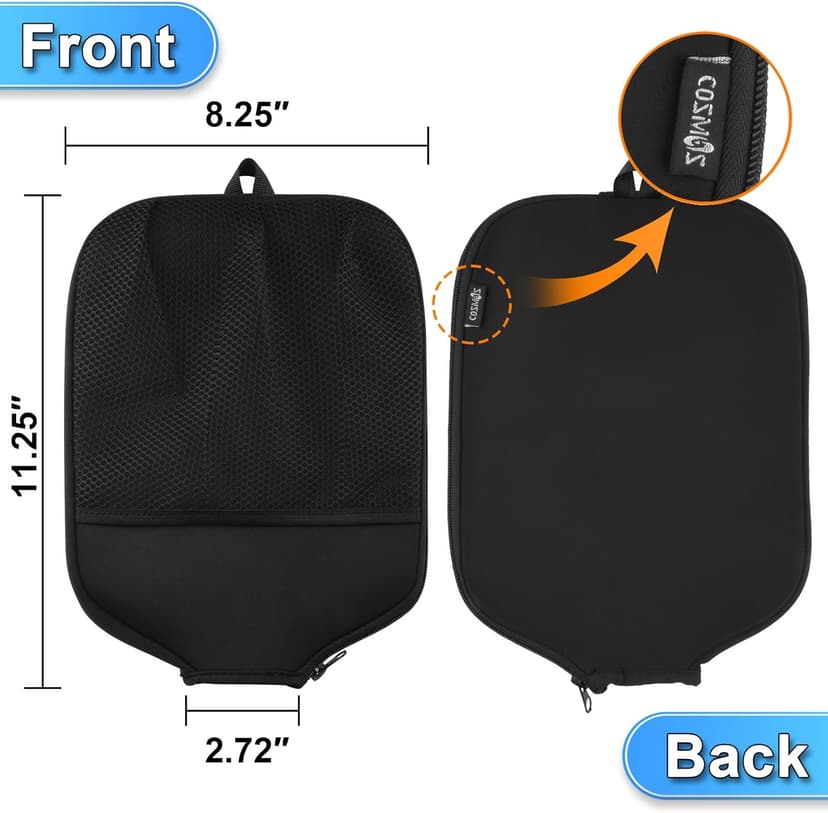 Cosmos 2 Pcs Pickleball Paddle Cover Paddle Case Bag Pickleball Racket Sleeve and Ball Storage Mesh Pocket for Pickle Ball Equipment Accessories Storage & Carrying, with Fence Hook