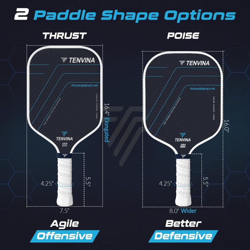 TENVINA Pickleball Paddles, Multi-Layer T700SC Textured Carbon Fiber Pickleball Paddle, 4-Types of Shapes and Thicknesses, USAPA Approved Pickle Ball Paddle, Strong Spin and Power Surface