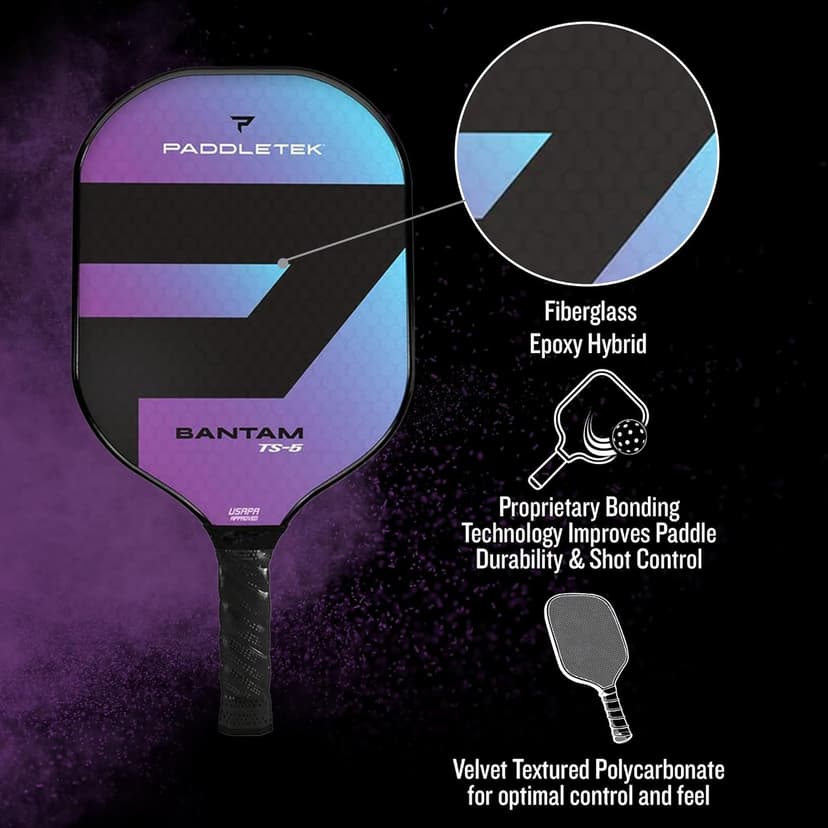 Paddletek Bantam TS-5 Pickleball Paddle | Professional Pickleball Paddles with Honeycomb Core, Textured Fiberglass Epoxy Hybrid Surface, Bantam PolyCore & High Tack Performance Grip | USAPA Approved