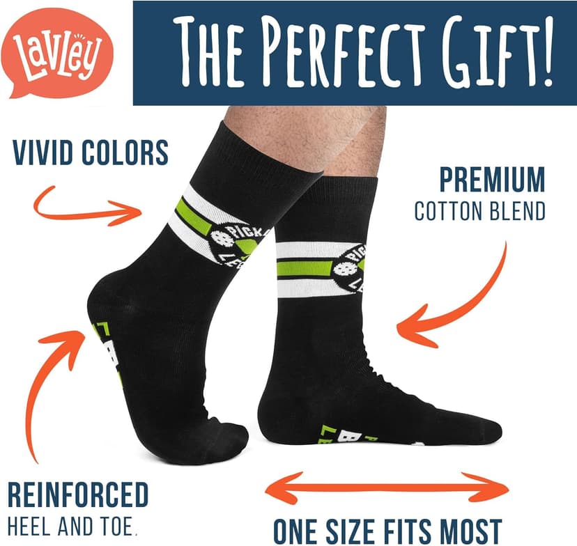 Lavley Funny Pickleball Socks for Adults - Crew Length, One Size Fits Most