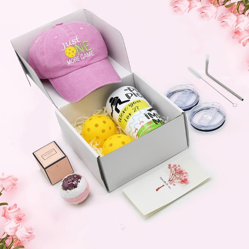Pickleball Gifts for Women, Pickleball Gift Basket for Wife Mom Sister Friends, Funny PB Accessories Set with Baseball Cap Travel Tumbler