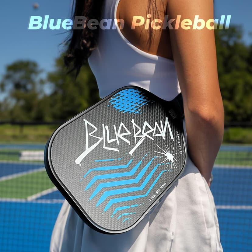 Pickleball Paddles,USA Pickleball Approved,Carbon Fiber Pickleball Paddle with 16MM Polymer Honeycomb Core Provides Lighter Weight&Higher Grit&Spin,Engineered for Professional Players,BlueBean