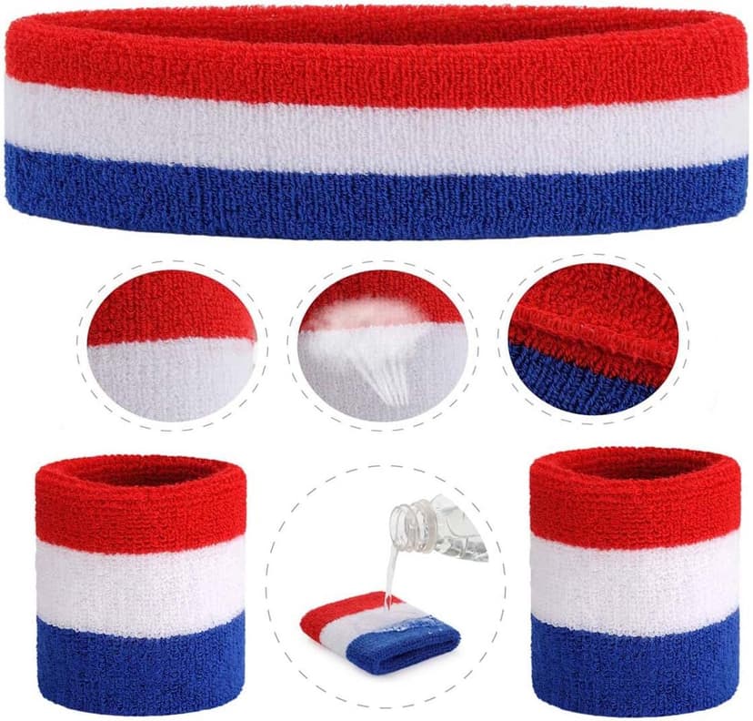 ONUPGO Sweatband Set Sports Headband Wristband Set Sweatbands Terry Cloth Wristband Wrist Sweatband Headbands Moisture Wicking Sweat Absorbing Head Band