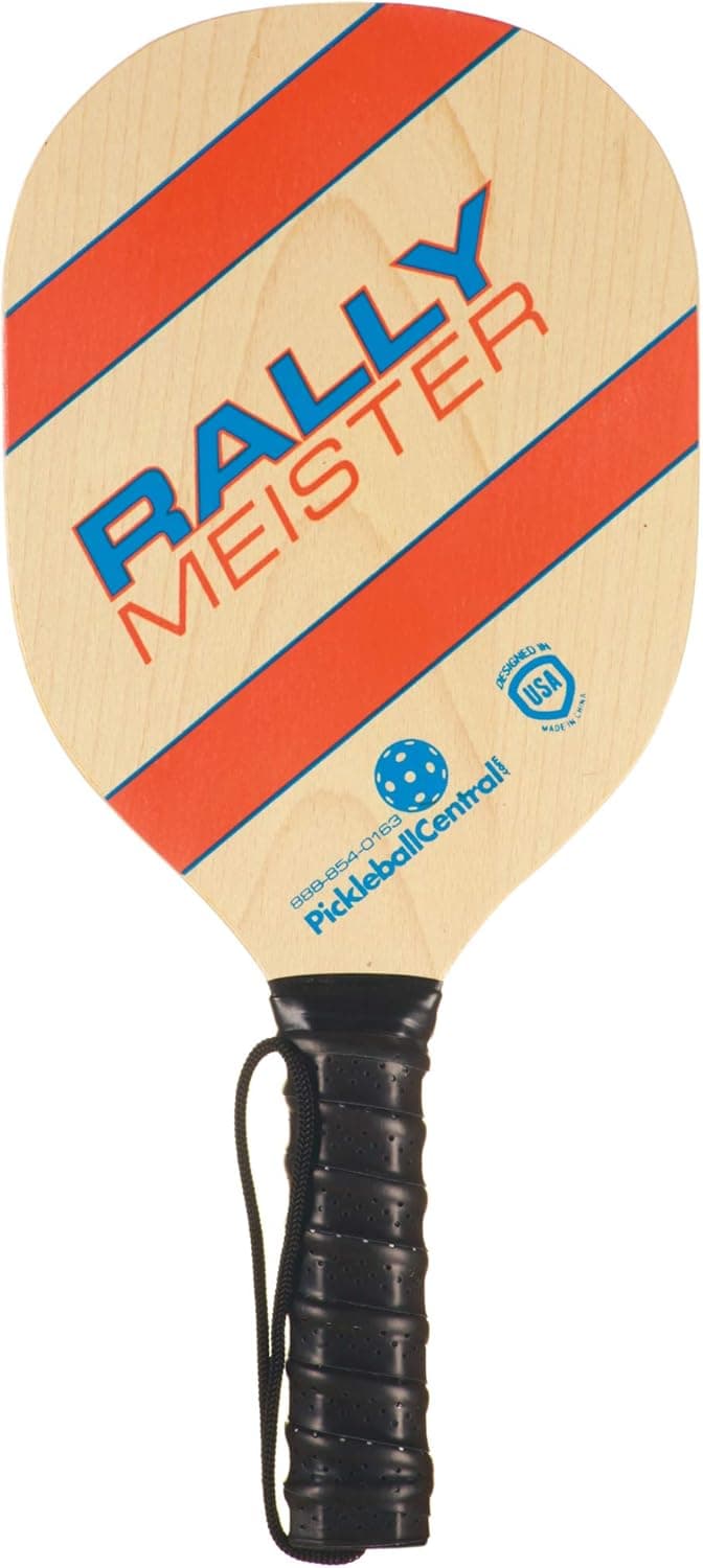 Rally Meister Beginner Wood Pickleball Paddle Set for 4 Players (4 Paddles + 4 Outdoor Pickleballs + Drawstring Bag + Rules/Strategy Guide)
