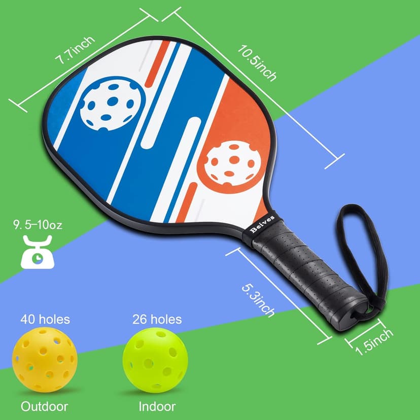 Pickleball Paddles Pickleball Set 7-ply Basswood Wooden Pickleball Rackets Set of 4 with 6 Balls and 1 Carry Bag, Pickleball Equipment for Beginner to Intermediate with Extra Edge Guard
