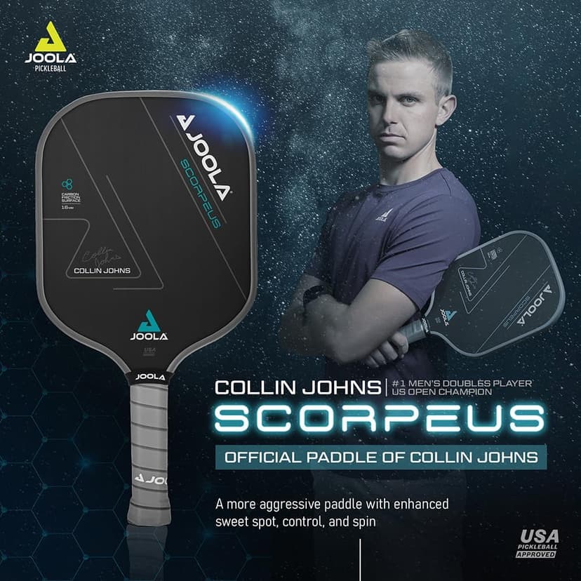 JOOLA Collin Johns or Anna Bright Scorpeus Pickleball Paddle w/Charged Surface Technology for Increased Power & Feel - Fully Encased Carbon Fiber Pickleball Paddle w/Larger Sweet Spot USAPA Approved