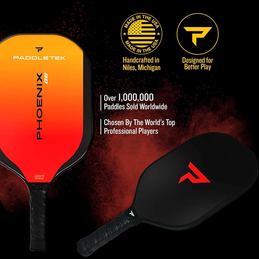 Paddletek Phoenix G6 Pickleball Paddle | Professional Pickleball Paddles with Honeycomb Core, Polycarbonate Surface, Graphite PolyCore & High Tack Performance Grip | USAPA Approved
