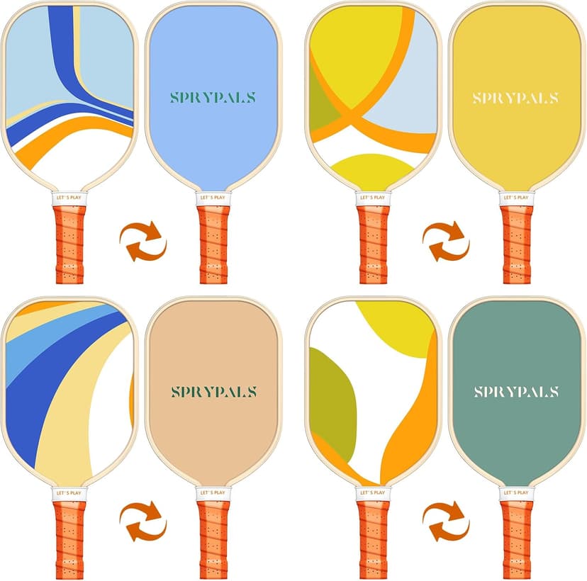 Pickleball Paddles Set of 4, Premium Wood with 4 Indoor & Outdoor Pickleball Balls and 1 Carry Bag, Pickleball Rackets with Ergonomic Cushion Grip for Beginner & Professional Gifts for Women Men Youth