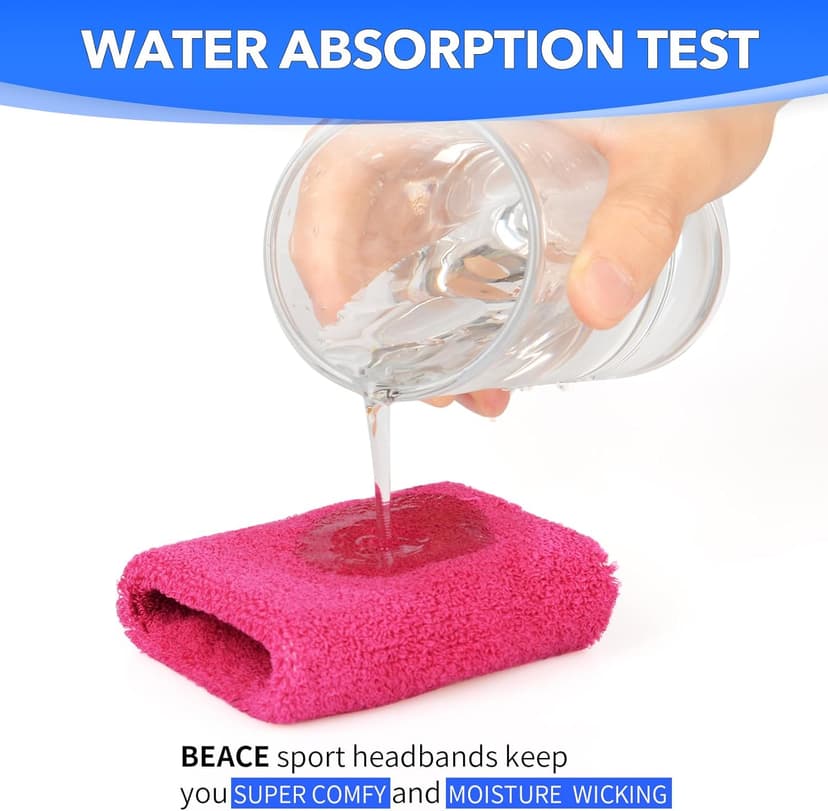 BEACE Sweatbands Sports Wristband for Men & Women - Moisture Wicking Athletic Cotton Terry Cloth Sweatband for Tennis, Basketball, Running, Gym, Working Out