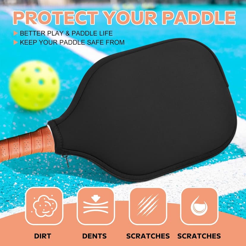 2 Pcs Pickleball Paddle Covers, Universal Case Size - 8.6 x 12.2 inches Zippered Racket Sleeve, Durable Neoprene Paddle Cover, Paddle Storage Bag for Most USAPA Standard (Black) (Black)