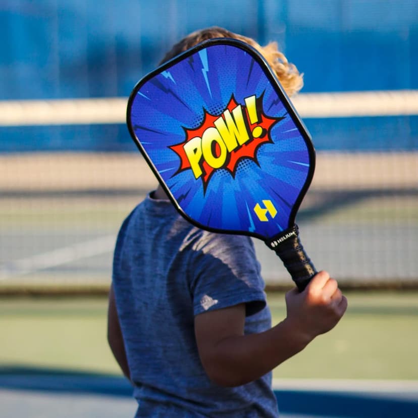 Helium Pickleball Paddle for Kids – Child Size Paddle for Children 12 and Under, Lightweight Honeycomb Core, Graphite Strike Face, Pickleball Paddle & Drawstring Bag - POW!