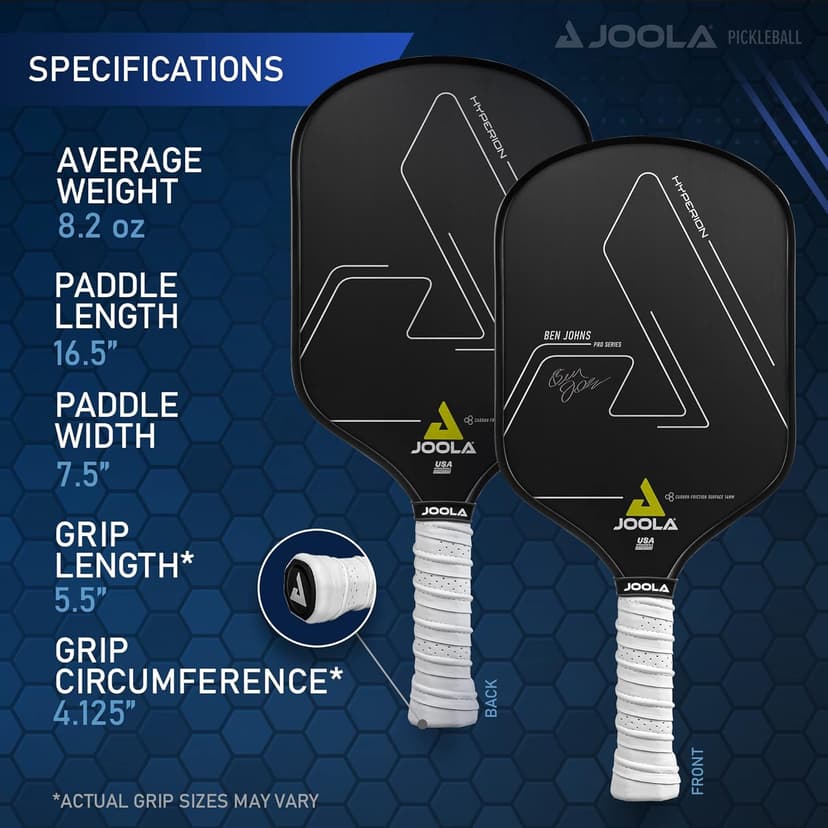 JOOLA Ben Johns Hyperion CFS Pickleball Paddle - Official Ben Johns Paddle - USAPA Approved Racket for Tournament Play - Edge to Edge Sweet Spot, Durable Max Spin Surface & Elongated Handle