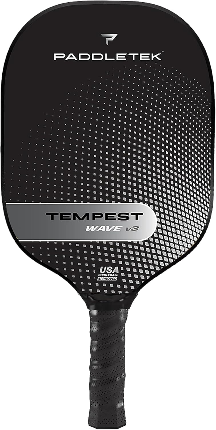 Paddletek Tempest Wave V3 Pickleball Paddle | Professional Pickleball Paddles with Polymer Honeycomb Core, ICED Carbon Fiber Surface, Tempest PolyCore & High Tack Performance Grip | USAPA Approved