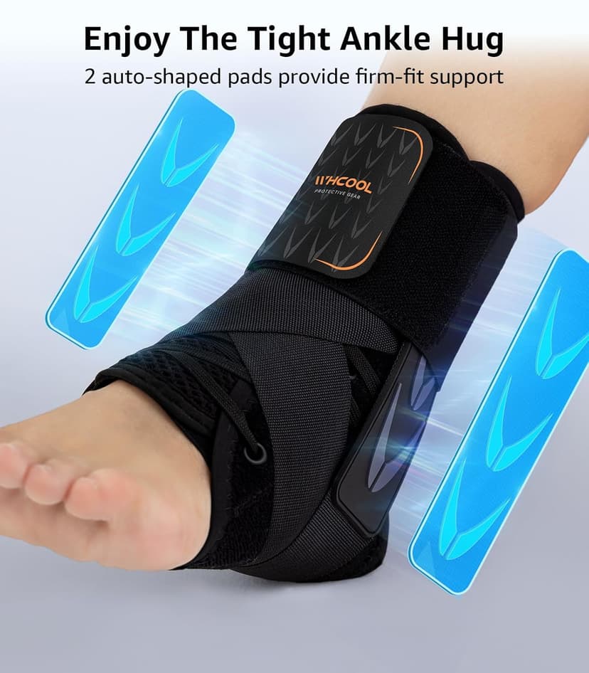 Slim-Fit Ankle Brace for Sprained Ankle, Quick Lace Up Ankle Support for Women Men With 2 Auto-Shaped Pads, Air Fabric Cool Ankle Stabilizer for Injury Recover, Running,Sports, M(12”-13”)