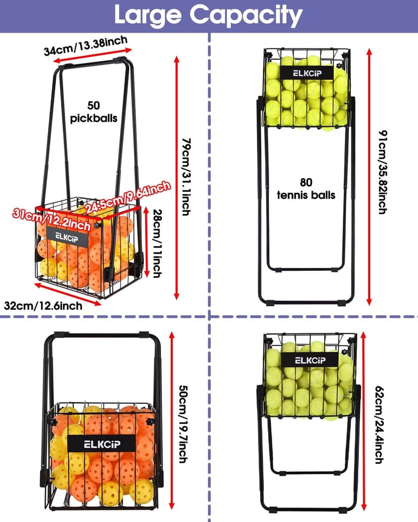 Portable Pickleball & Tennis Ball Collector - Pickleball Retriever Basket Carrier Gatherer Picker Hopper Container for Picking and Storage Training Tool for Ball