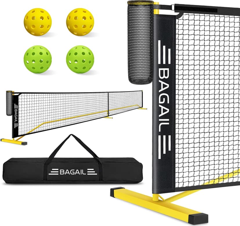 BAGAIL Portable Pickleball Net Set, 22 FT Regulation Size Pickle Ball Net with Ball Collector, Carry Bag, Easy Setup for Outdoor Indoor Driveway - Red