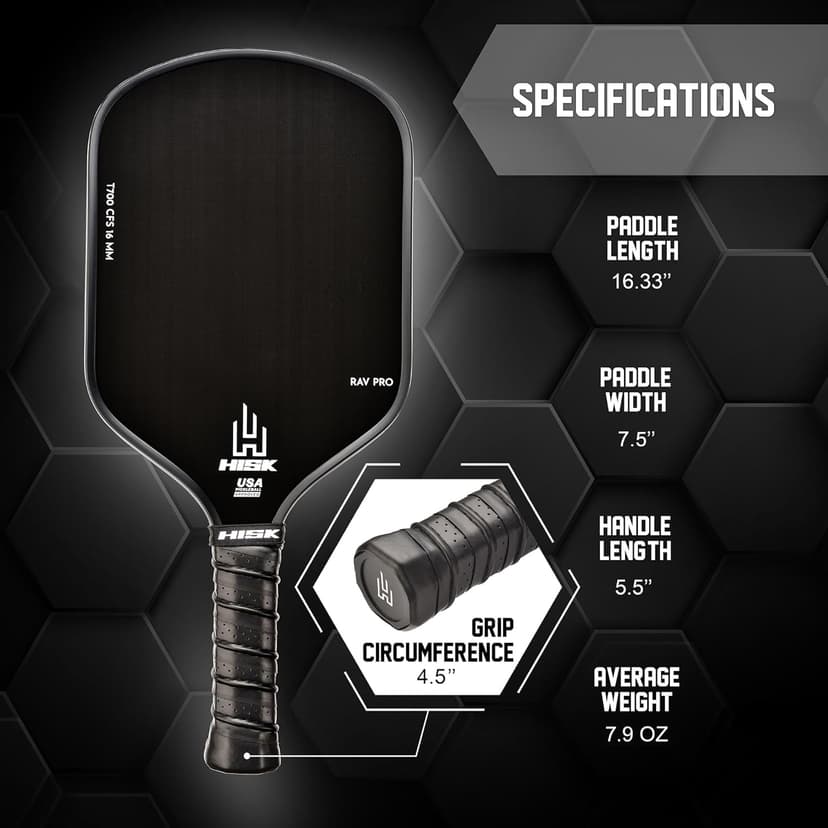 RAV PRO Pickleball Paddle - Ultimate HIGH END 16mm Japanese Toray T700 Raw Carbon Fiber CFS w/Excellent GRIT Roughness Texture, Aero Dynamic Curve, USAPA Approved, Non Slip Grip