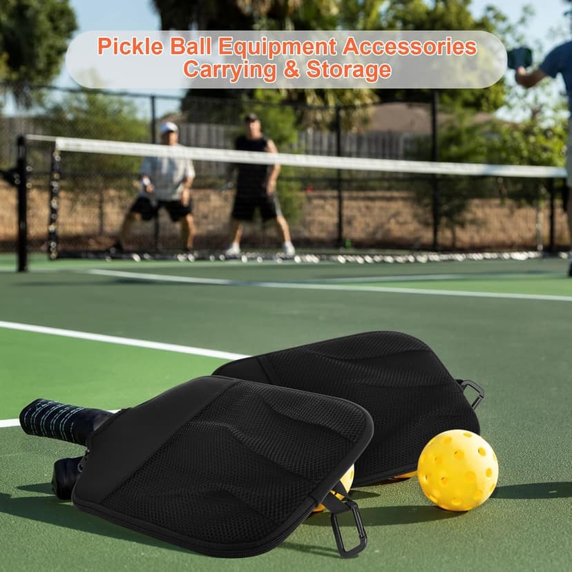 Cosmos 2 Pcs Pickleball Paddle Cover Paddle Case Bag Pickleball Racket Sleeve and Ball Storage Mesh Pocket for Pickle Ball Equipment Accessories Storage & Carrying, with Fence Hook