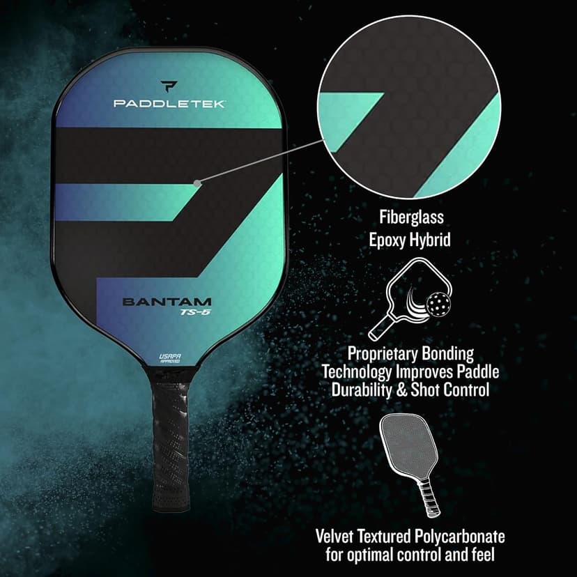 Paddletek Bantam TS-5 Pickleball Paddle | Professional Pickleball Paddles with Honeycomb Core, Textured Fiberglass Epoxy Hybrid Surface, Bantam PolyCore & High Tack Performance Grip | USAPA Approved