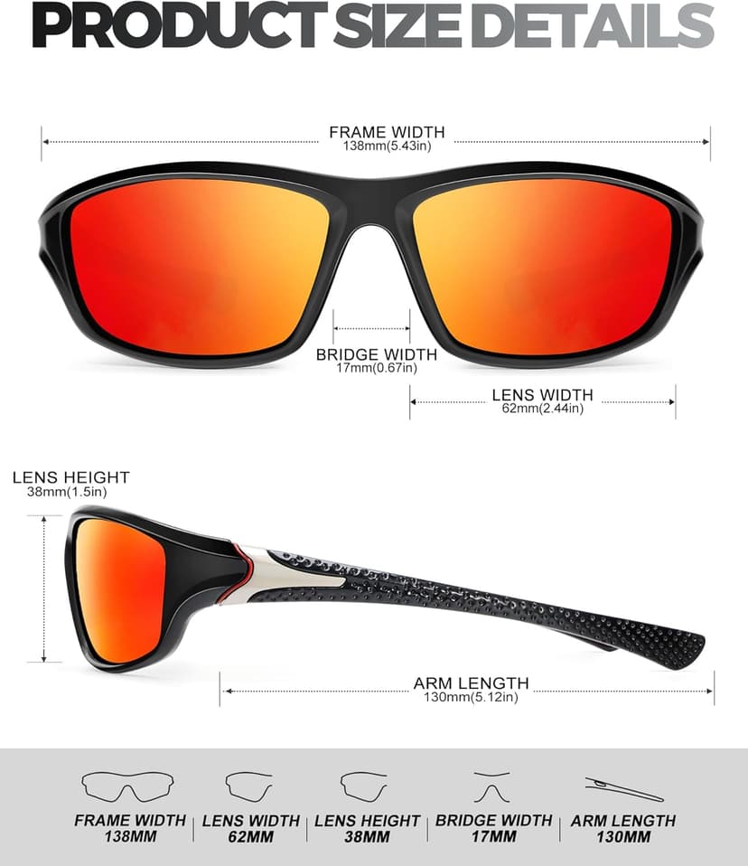 Polarized-Sunglasses-Men Sports Mens-Sunglasses: Sun-Glasses with UV400 Protection for Driving Golf Fishing Running